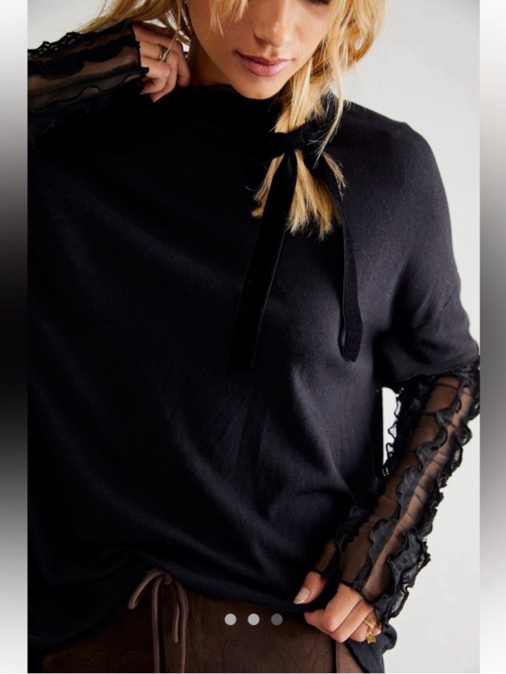 Free People On Your Sleeve Long Sleeve Top Black Women’s Size Small‎ - Picture 2 of 6